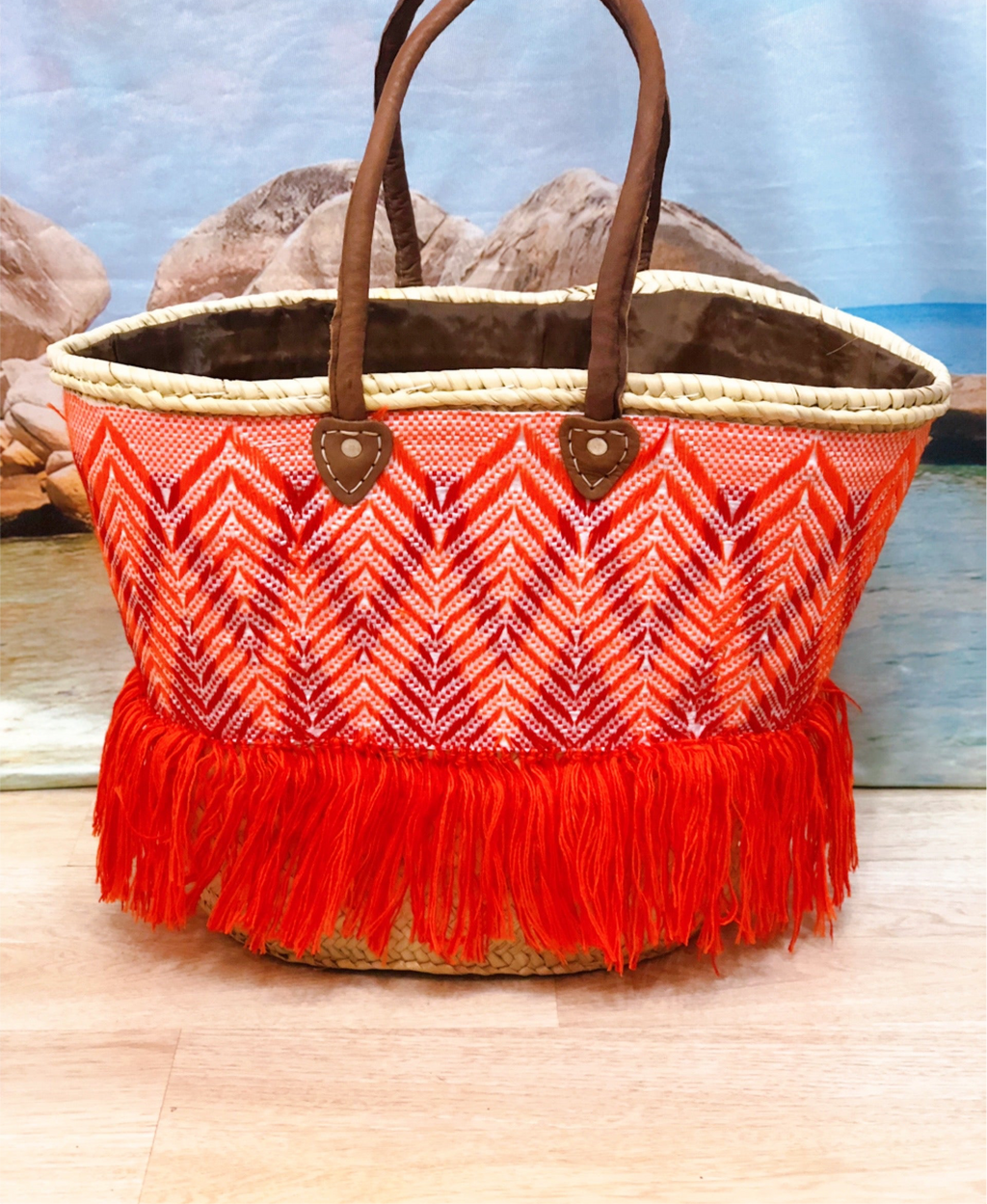 Artisan Red Orange Fringe Tote-0