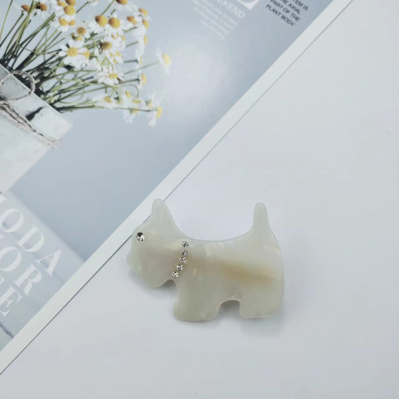 Hand-painted dog hair clip made of eco-friendly cellulose acetate with glass rhinestones — view 3