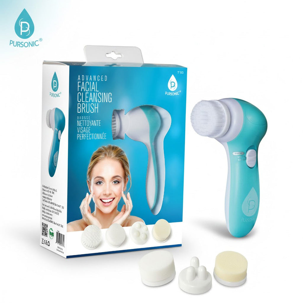 Advanced facial cleansing brush with five interchangeable attachment heads for deep exfoliation and makeup removal — view 5