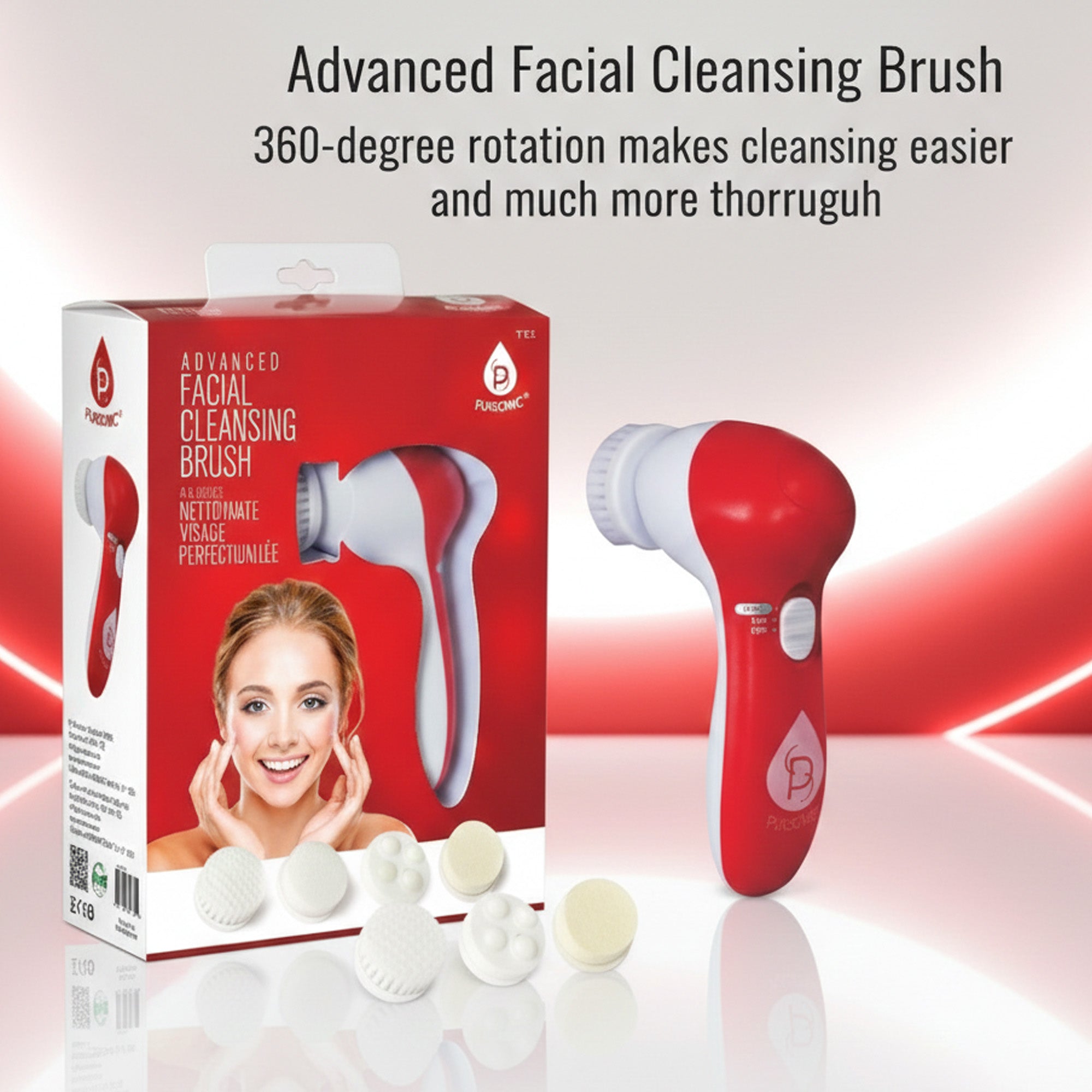 Pursonic red light LED scalp therapy brush and rotating facial cleansing device with attachments — view 2
