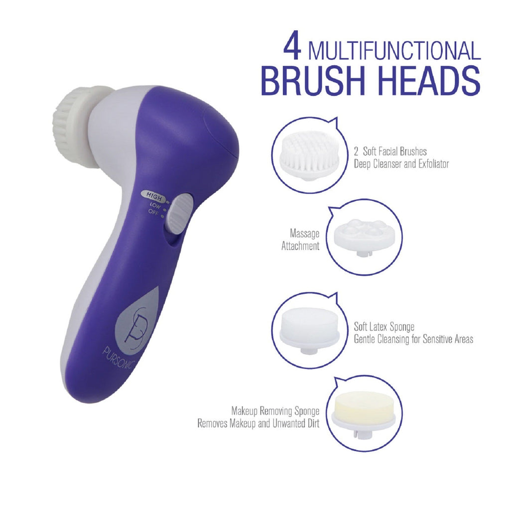 Advanced facial cleansing brush with five interchangeable attachment heads for deep exfoliation and makeup removal — view 3