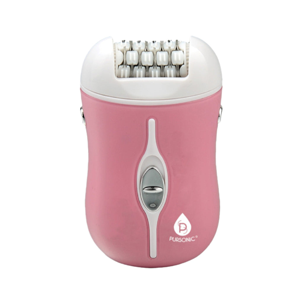 Rechargeable pink epilator with massage rollers and tweezers for long lasting body hair removal — view 4