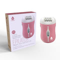 Rechargeable pink epilator with massage rollers and tweezers for long lasting body hair removal