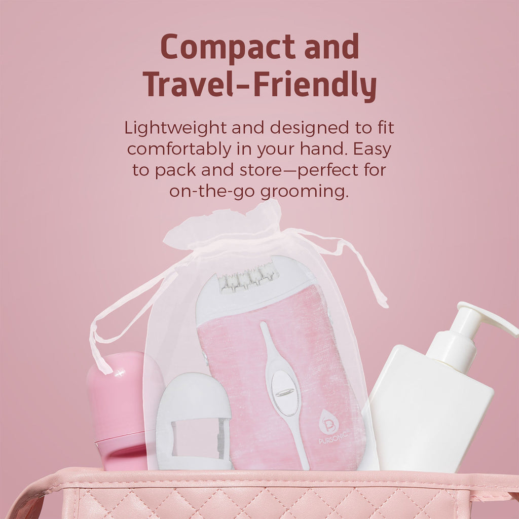 Rechargeable pink epilator with massage rollers and tweezers for long lasting body hair removal — view 2
