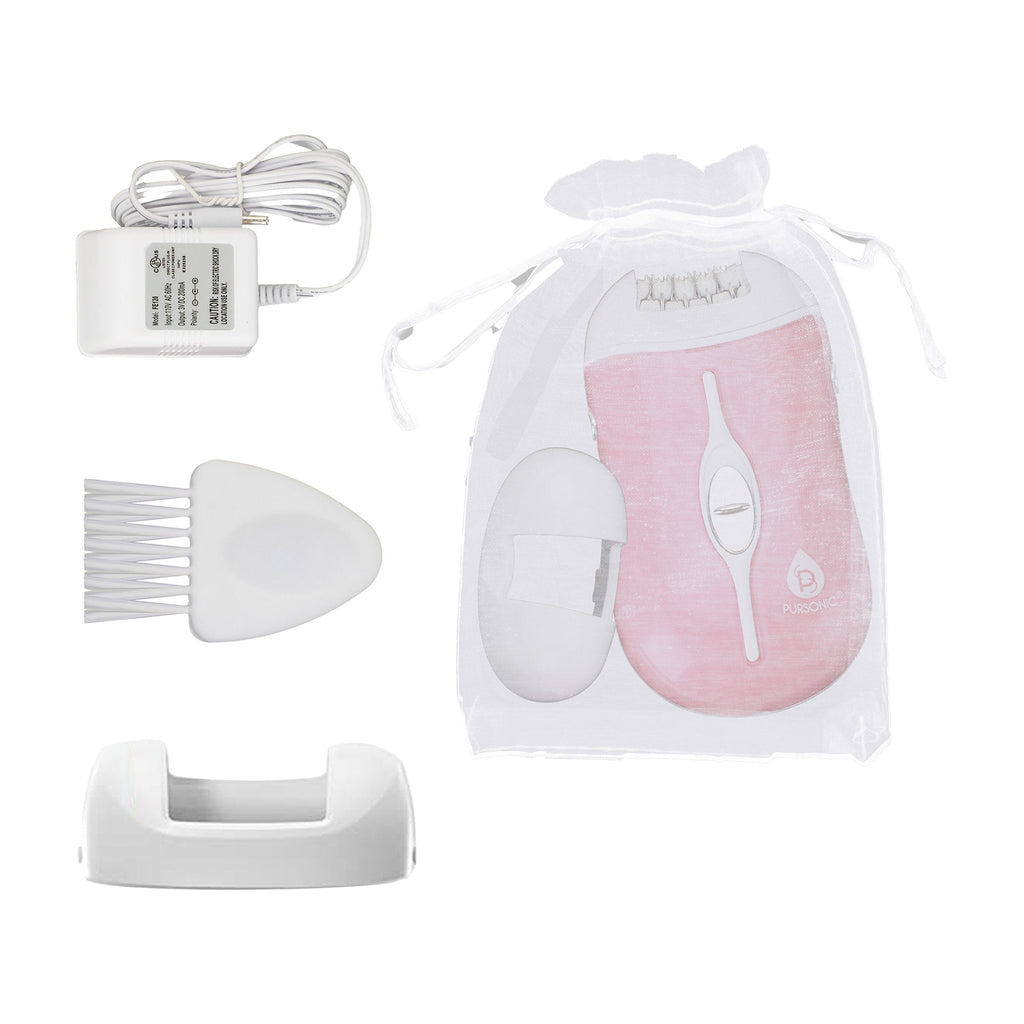 Rechargeable pink epilator with massage rollers and tweezers for long lasting body hair removal — view 5