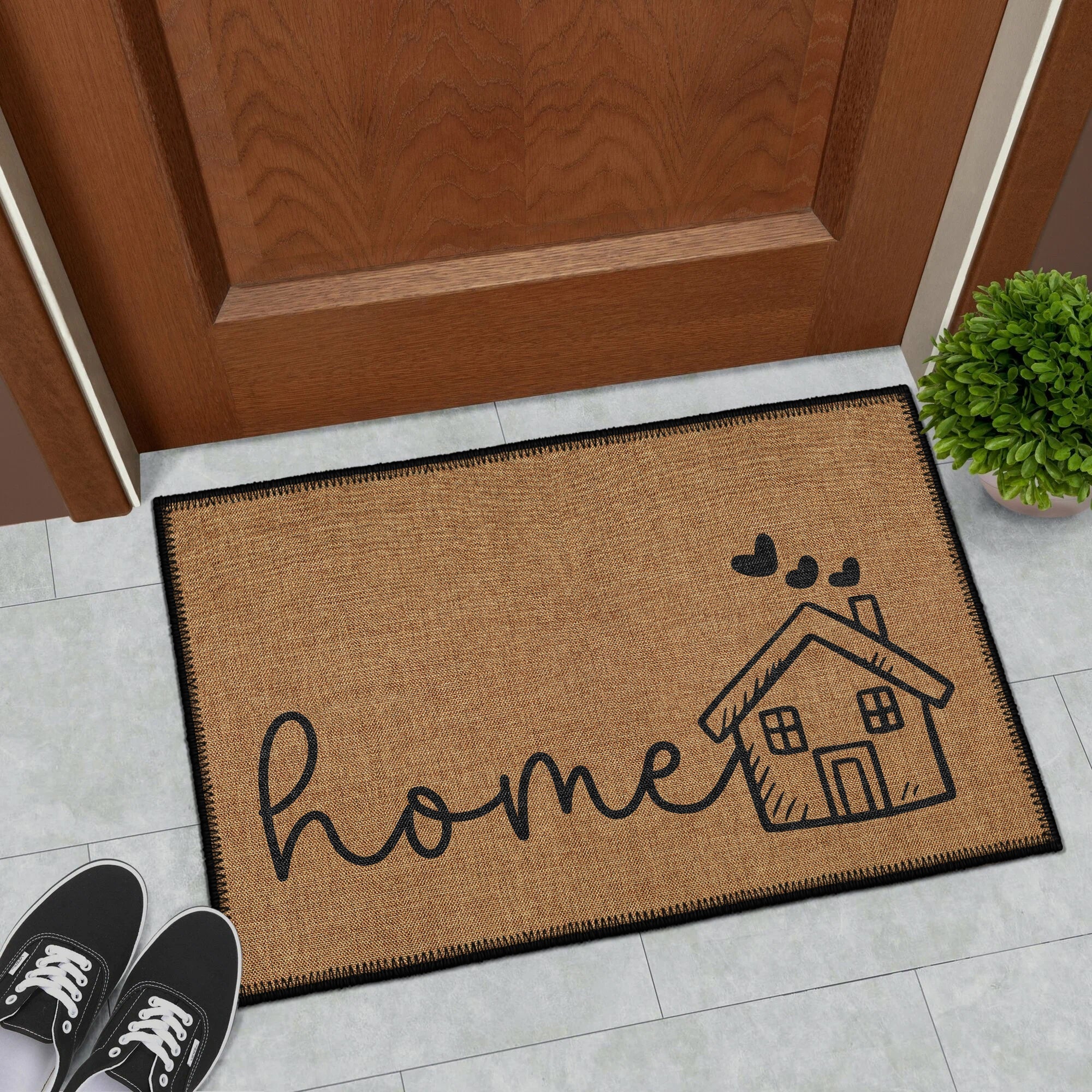 Koussi washable vintage boho cotton doormat with non slip base and chenille woven surface — view 3