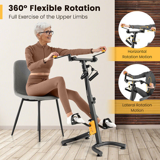 Yellow pedal exerciser for seniors with adjustable handgrips, pedal straps, and non-slip foot base — view 5