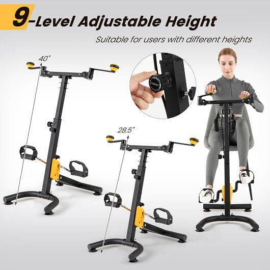 Yellow pedal exerciser for seniors with adjustable handgrips, pedal straps, and non-slip foot base — view 3