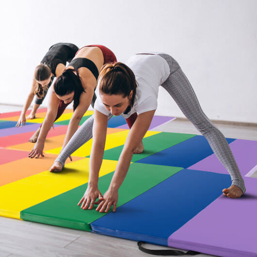 Colorful PU leather tri-folding gymnastics tumbling mat with thick foam padding and carrying handles — view 9