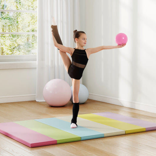 Colorful PU leather tri-folding gymnastics tumbling mat with thick foam padding and carrying handles — view 5