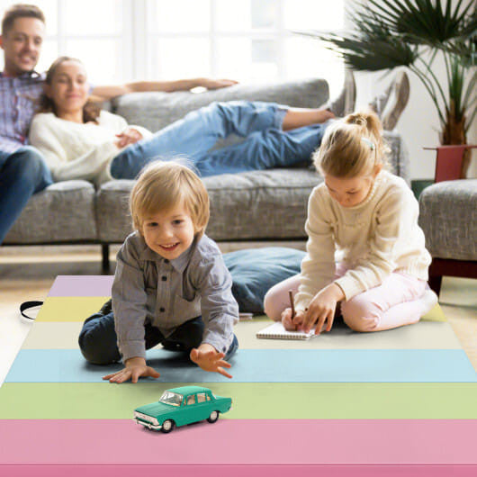 Colorful PU leather tri-folding gymnastics tumbling mat with thick foam padding and carrying handles — view 6