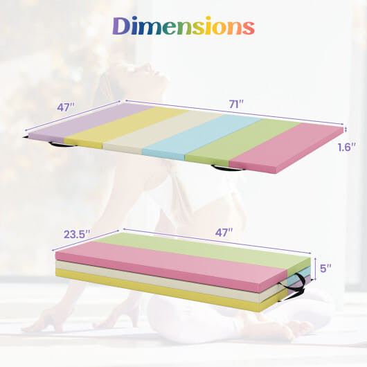 Colorful PU leather tri-folding gymnastics tumbling mat with thick foam padding and carrying handles — view 7