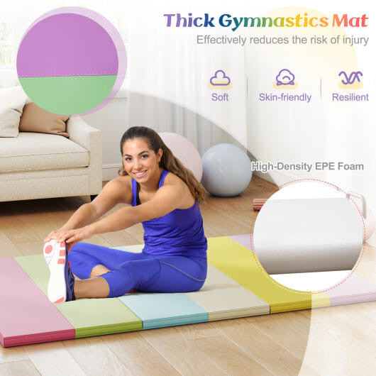 Colorful PU leather tri-folding gymnastics tumbling mat with thick foam padding and carrying handles — view 8