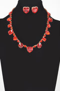 Elegant stone-encrusted necklace and matching post-back earrings jewelry set for formal wear and bridal occasions