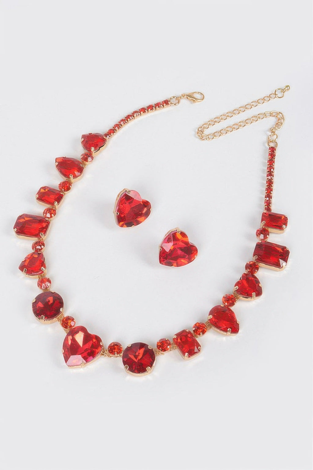 Elegant stone-encrusted necklace and matching post-back earrings jewelry set for formal wear and bridal occasions — view 3