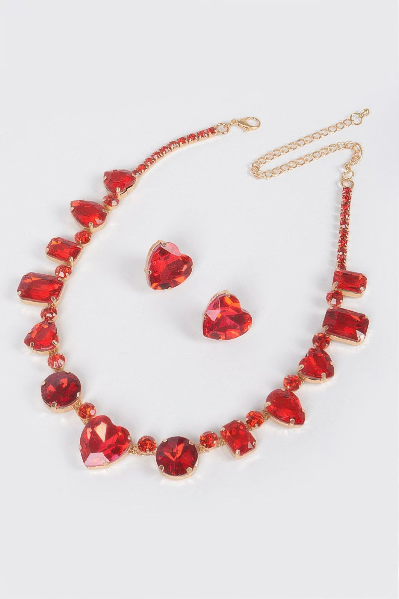 Elegant stone-encrusted necklace and matching post-back earrings jewelry set for formal wear and bridal occasions — view 3