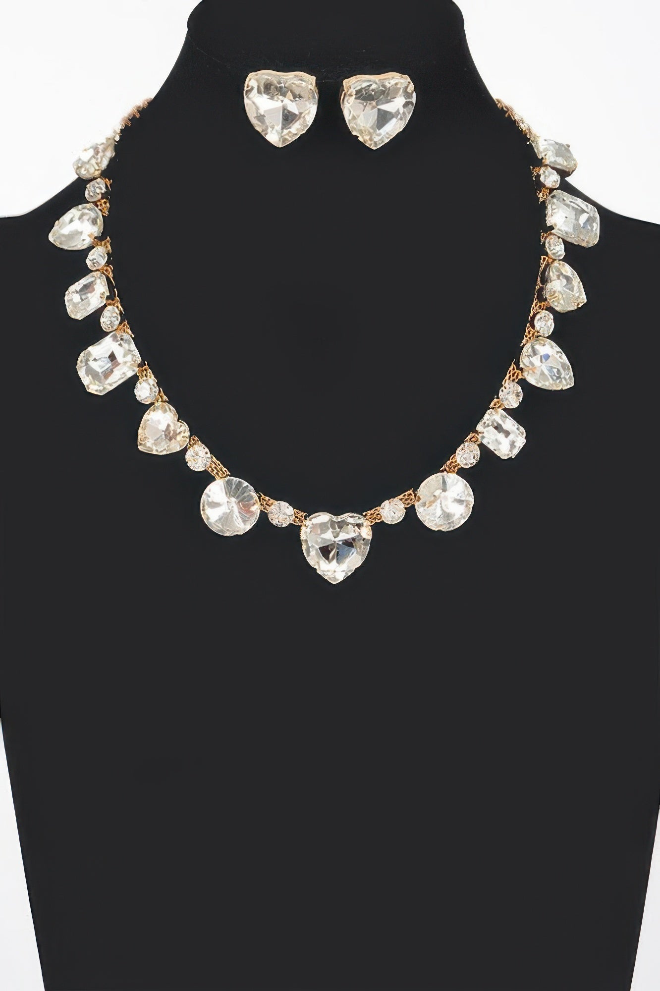 Elegant stone-encrusted necklace and matching post-back earrings jewelry set for formal wear and bridal occasions — view 5