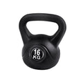Black 16kg Everfit kettlebell with an oversized ergonomic handle and flat stable base.