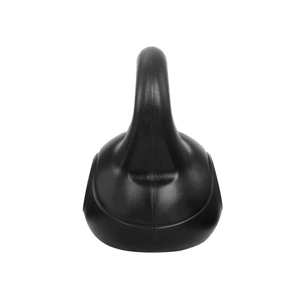 Black 16kg Everfit kettlebell with an oversized ergonomic handle and flat stable base. — view 4