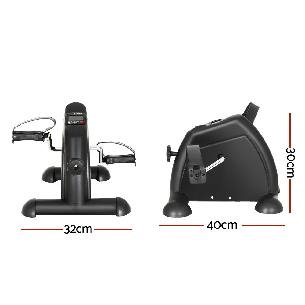 Black mini exercise bike under desk pedal exerciser with adjustable resistance knob and digital LED monitor — view 2