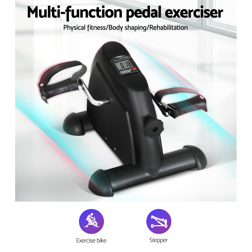 Black mini exercise bike under desk pedal exerciser with adjustable resistance knob and digital LED monitor — view 3