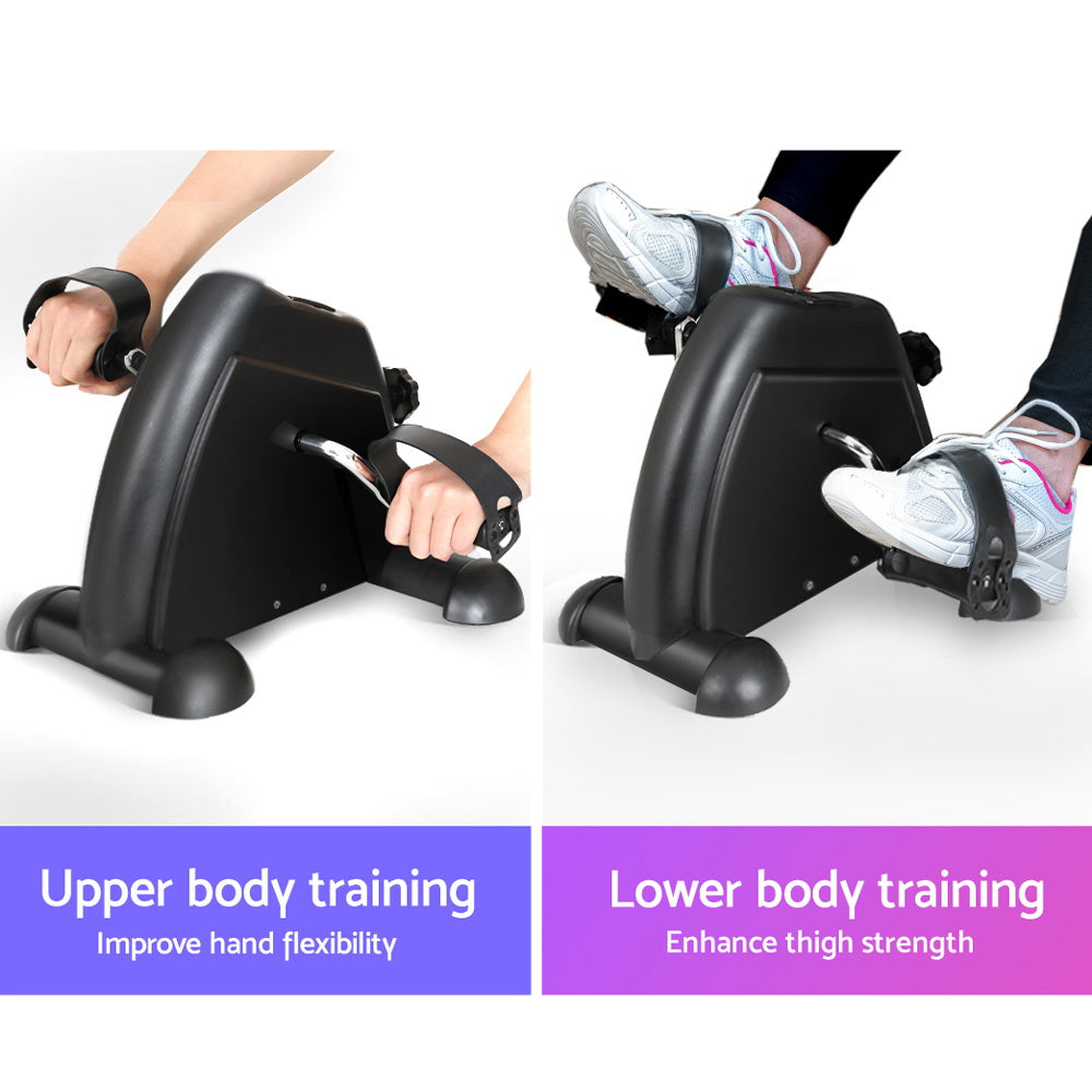 Black mini exercise bike under desk pedal exerciser with adjustable resistance knob and digital LED monitor — view 4