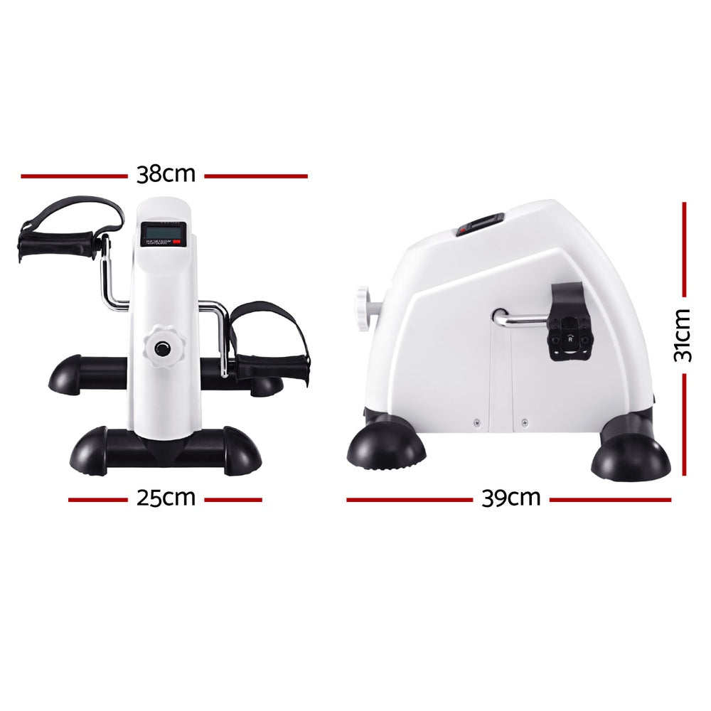 White Everfit mini under desk exercise bike with wide pedals and digital display monitor — view 2
