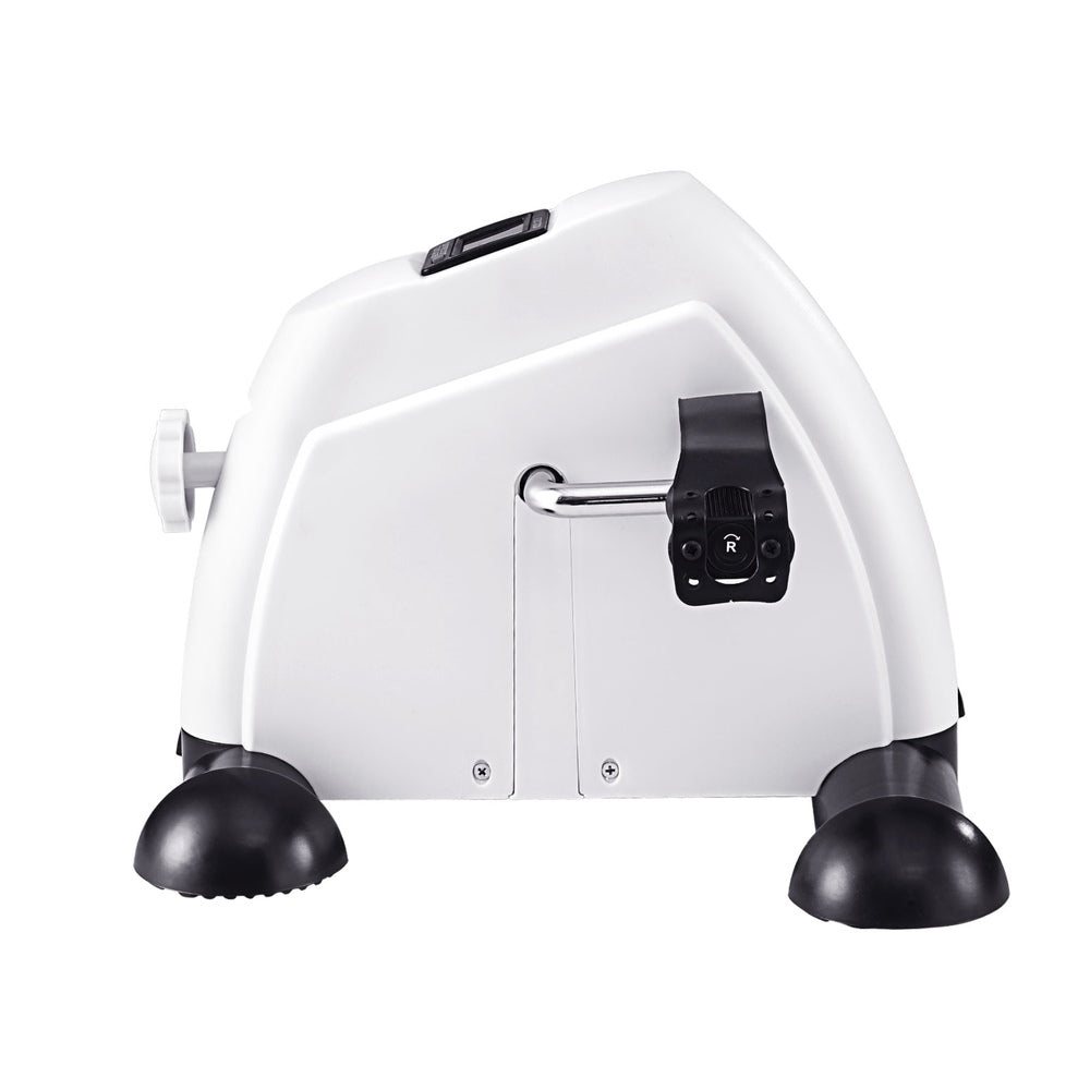 White Everfit mini under desk exercise bike with wide pedals and digital display monitor — view 3