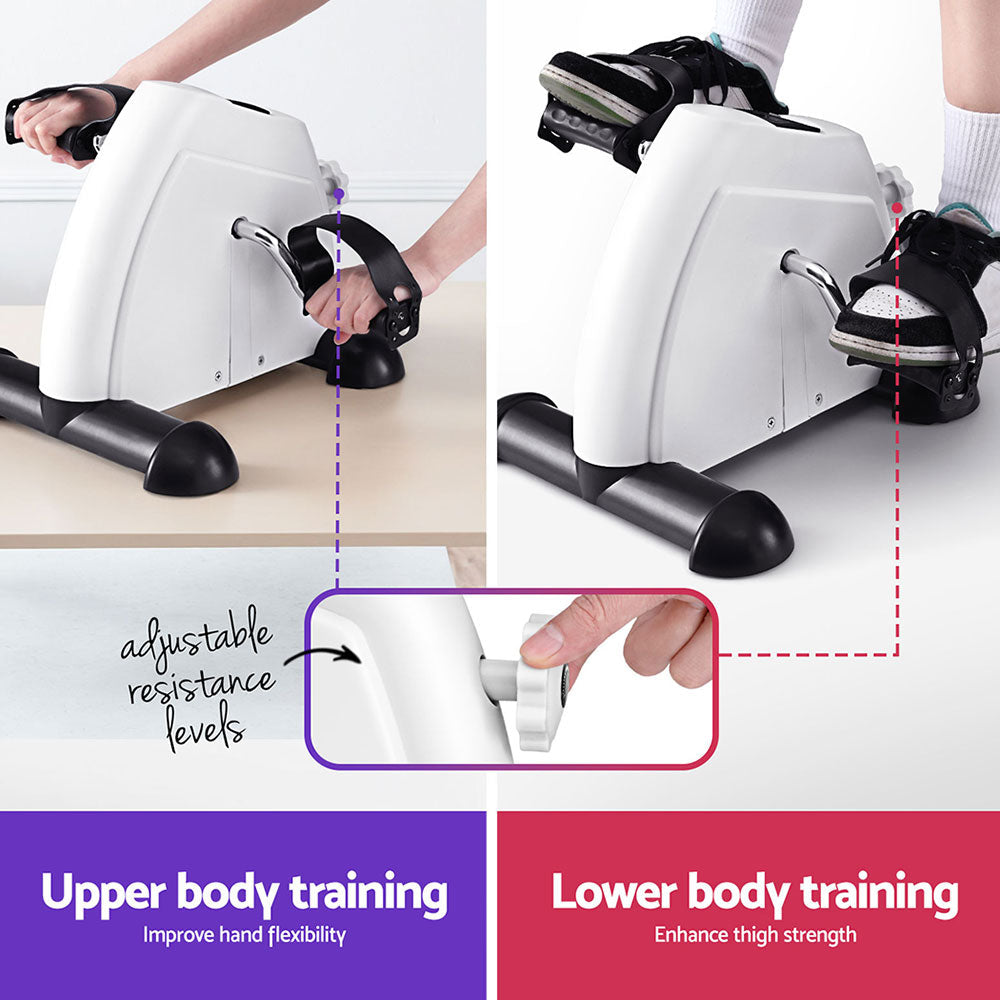White Everfit mini under desk exercise bike with wide pedals and digital display monitor — view 5