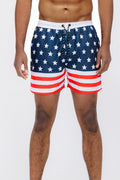 Flag print swim shorts for men regular fit with 5.5 inch inseam and side pockets