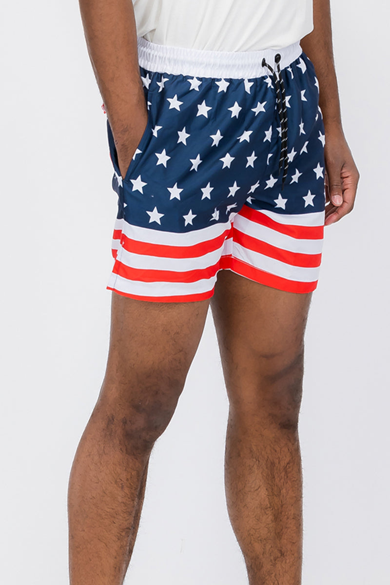 Flag print swim shorts for men regular fit with 5.5 inch inseam and side pockets — view 2