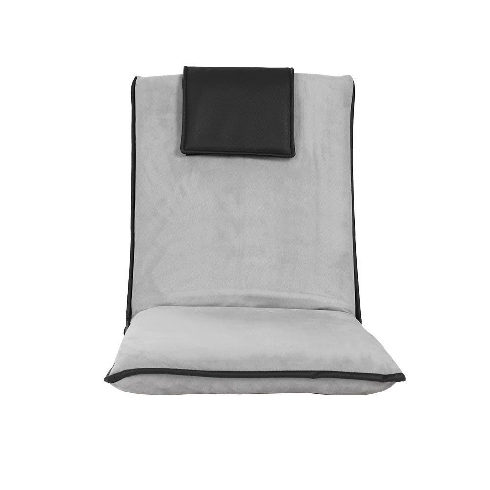 Foldable floor lounge sofa bed in grey linen fabric with adjustable backrest and headrest cushion. — view 3
