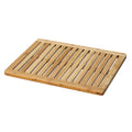 Natural bamboo shower mat featuring a slatted rectangular design with elevated anti-slip rubber feet underneath.