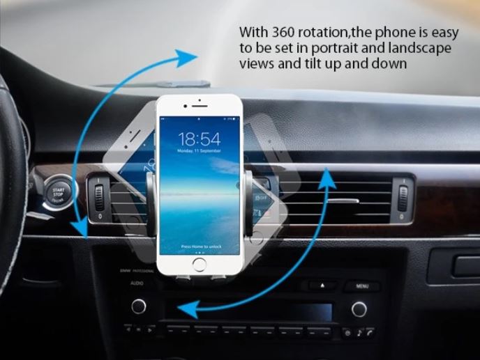 Black universal car air vent phone mount holder with adjustable cradle and secure clip — view 5