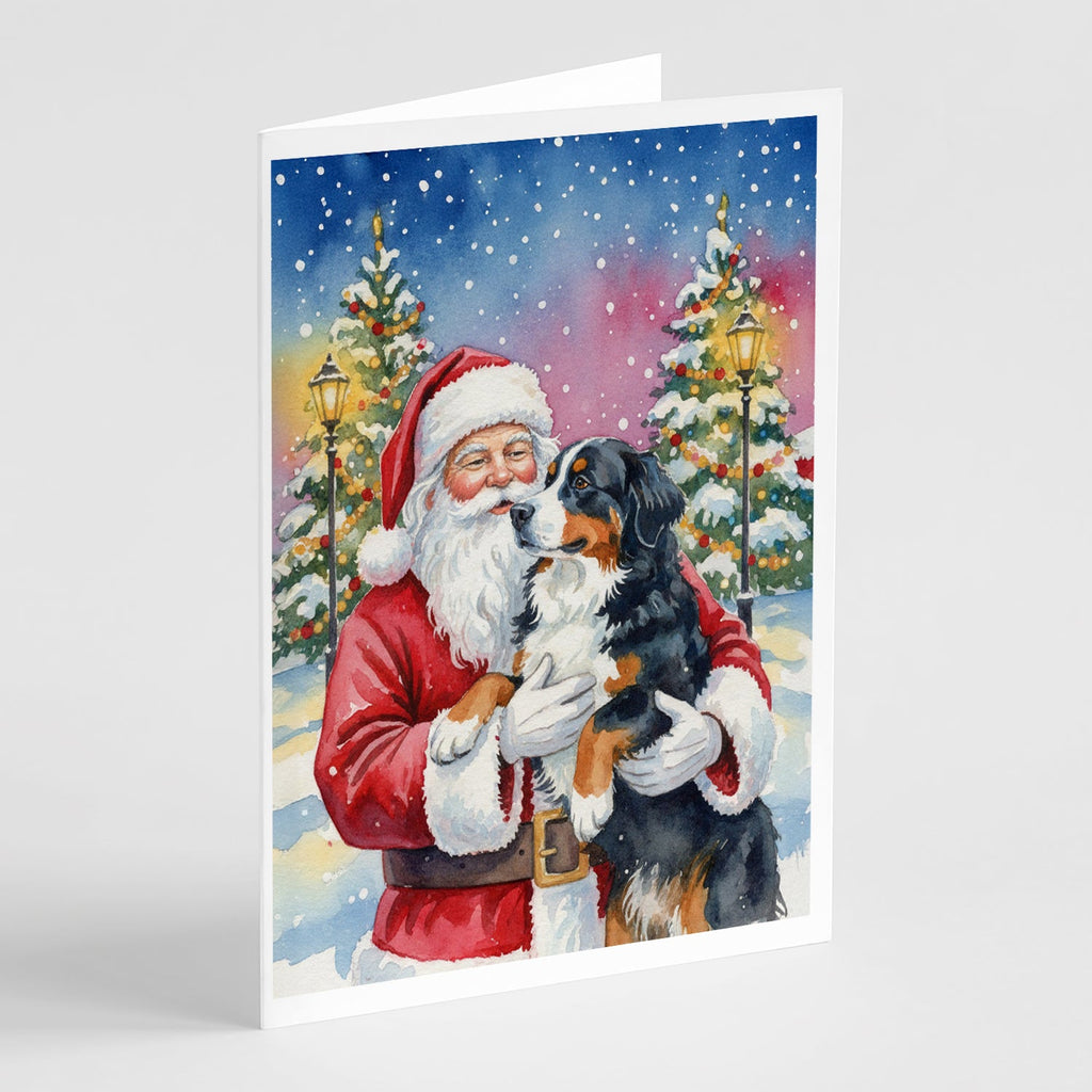 Bernese Mountain Dog with Santa Claus Greeting Cards Pack of 8-0