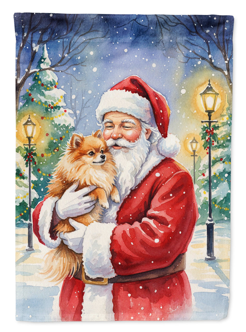 Pomeranian with Santa Claus House Flag-0
