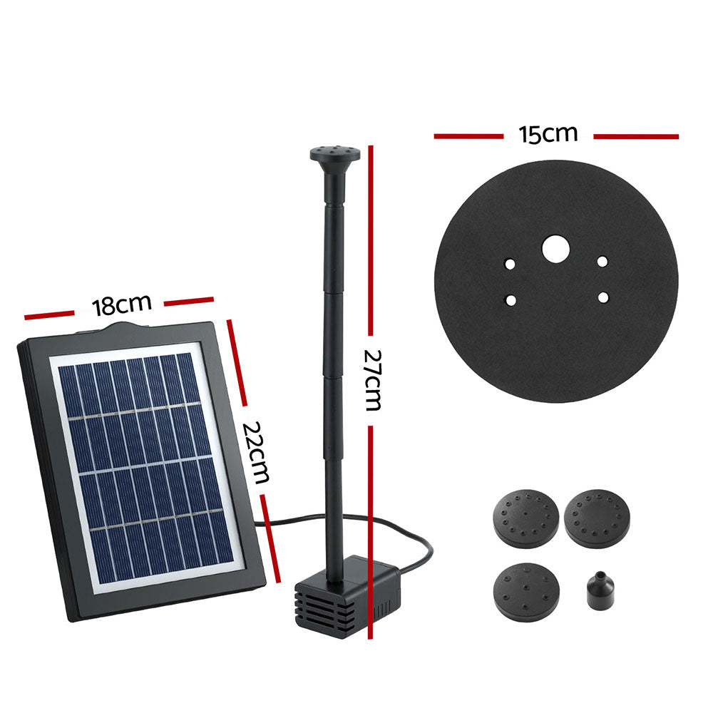 Black solar powered submersible water fountain pump for bird baths and outdoor and outdoor ponds — view 2