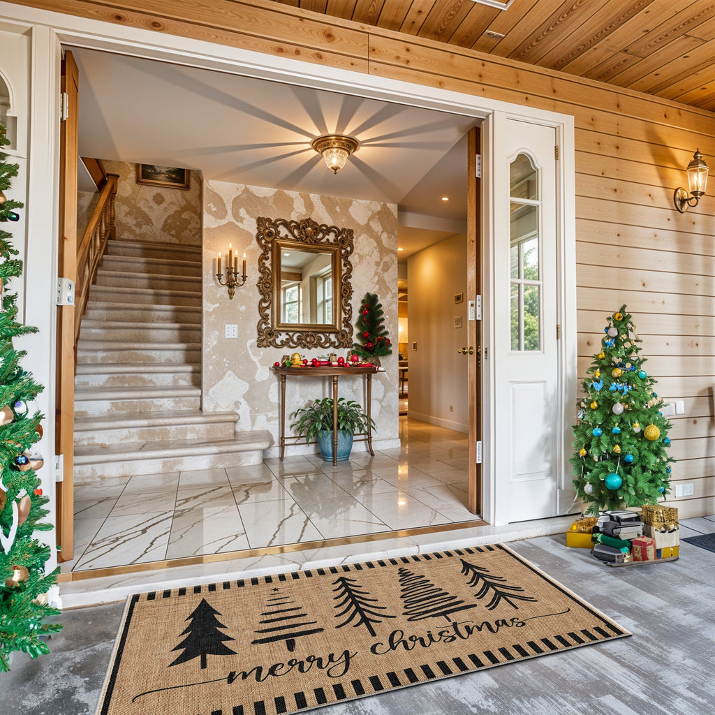 Vermont Christmas doormat in a vintage woven cotton chenille design with a safe non-slip base — view 2