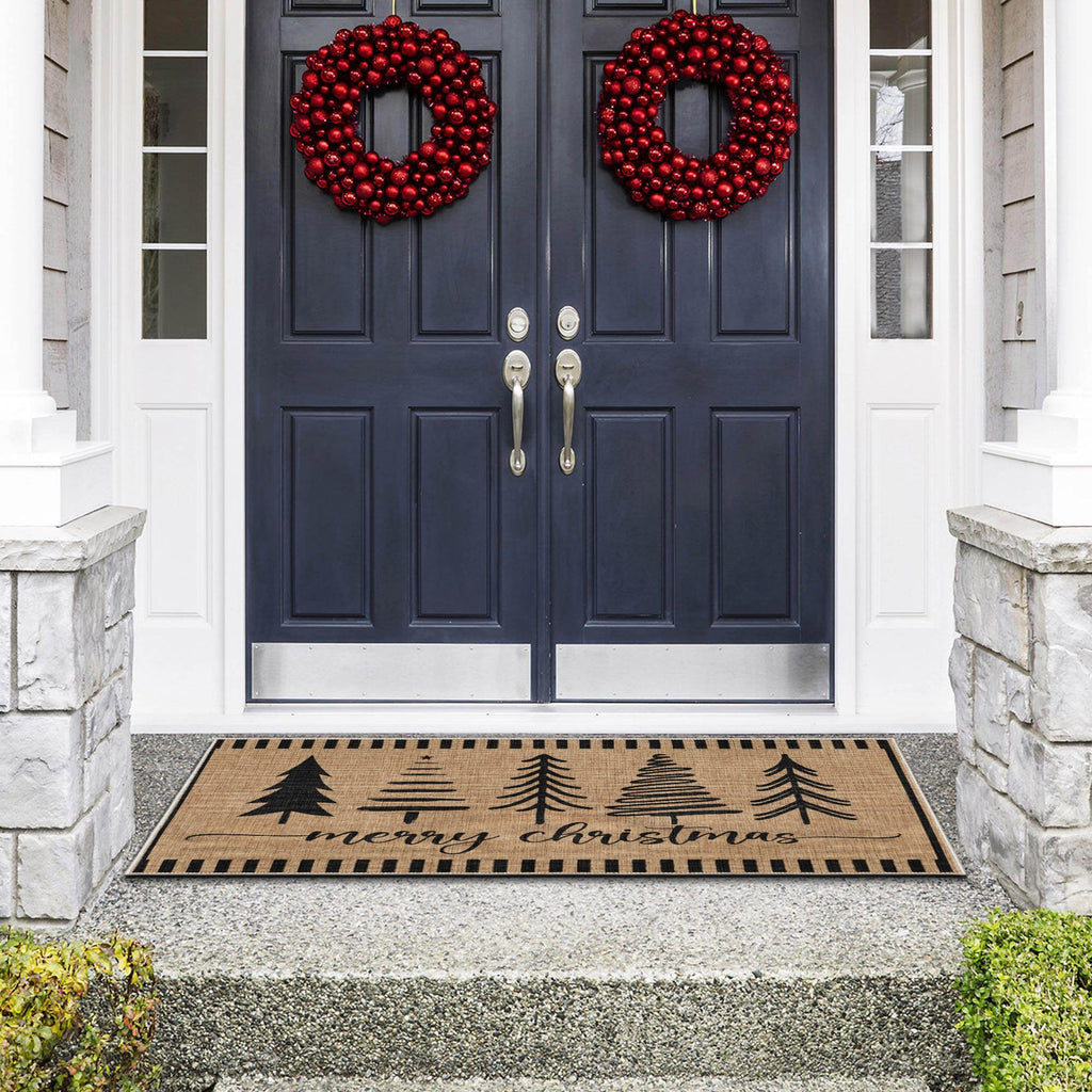 Vermont Christmas doormat in a vintage woven cotton chenille design with a safe non-slip base — view 4