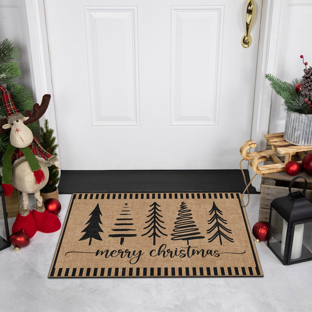 Vermont Christmas doormat in a vintage woven cotton chenille design with a safe non-slip base — view 5