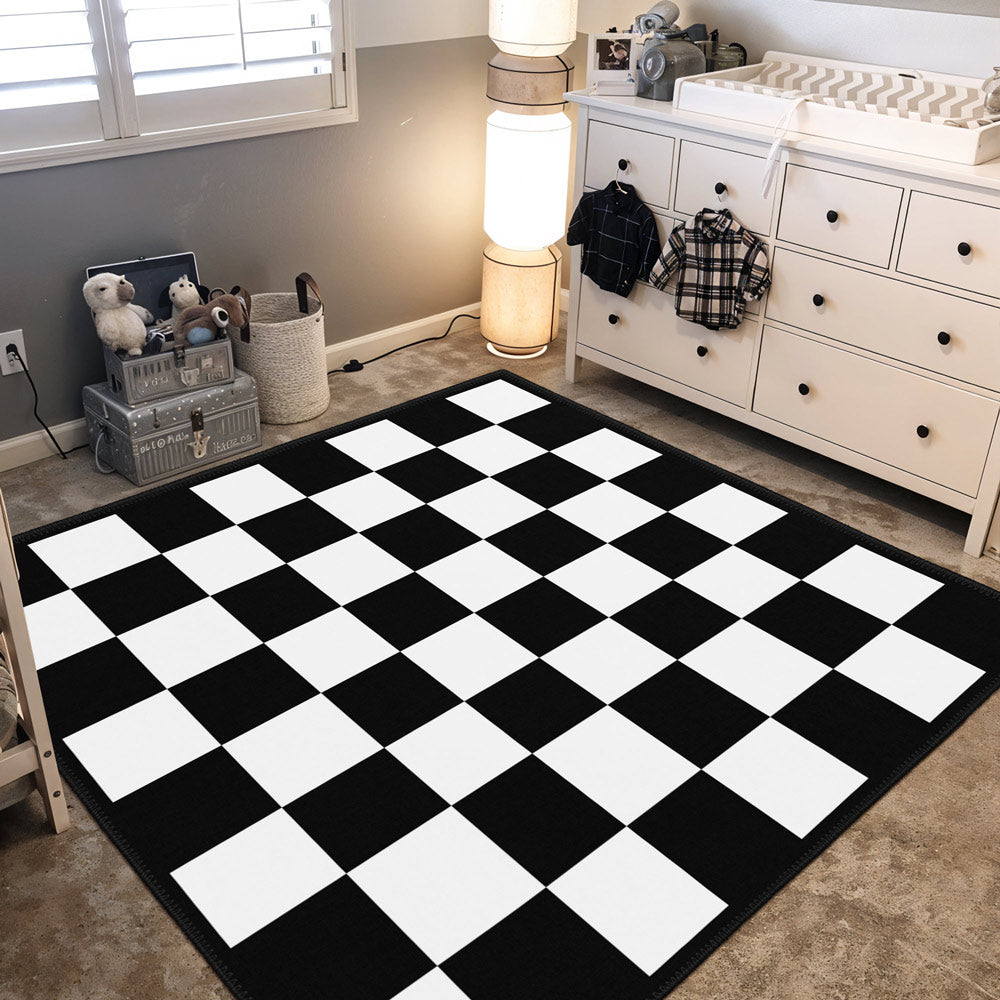 Black and white checkered chess area rug for modern game rooms and living spaces — view 5