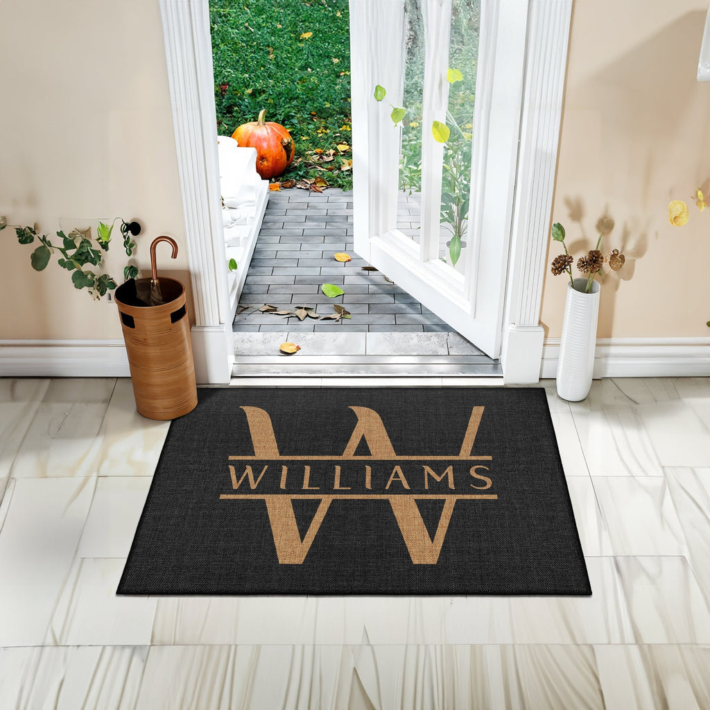Personalized custom name door mat with vintage pattern, cotton non-slip base, and soft chenille surface. — view 2