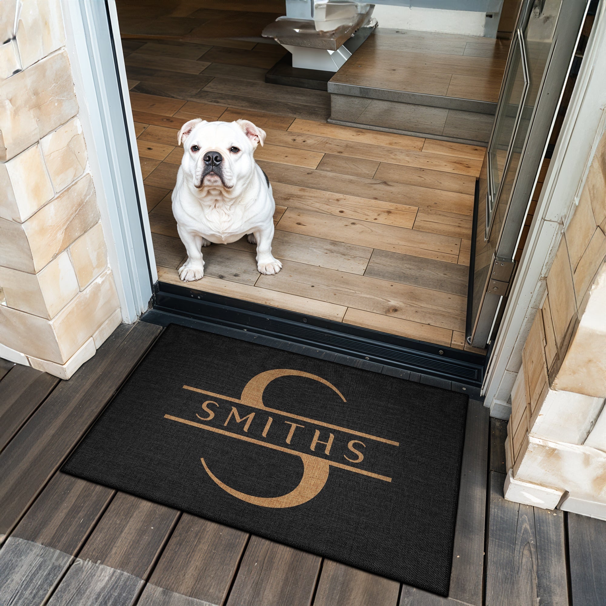 Personalized custom name door mat with vintage pattern, cotton non-slip base, and soft chenille surface. — view 3