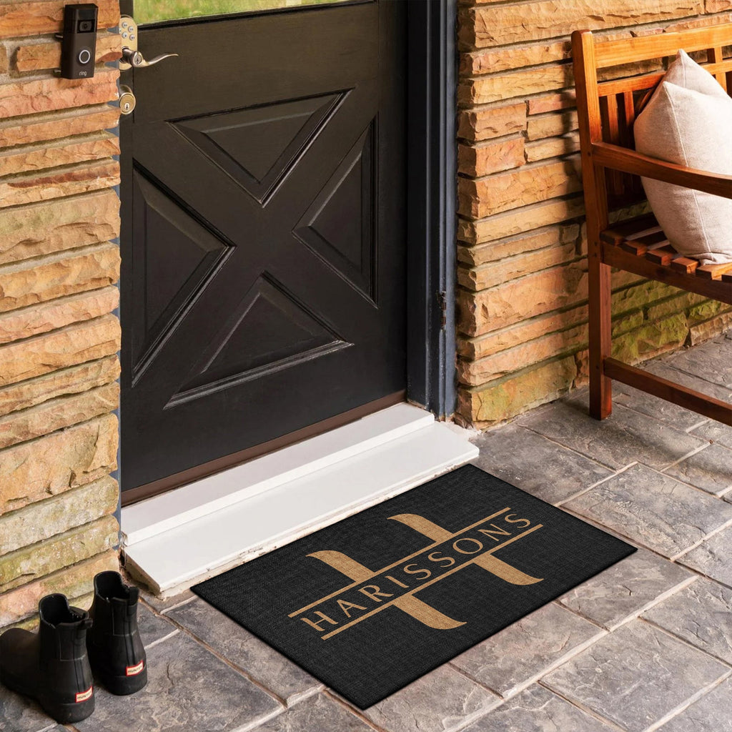 Personalized custom name door mat with vintage pattern, cotton non-slip base, and soft chenille surface. — view 4