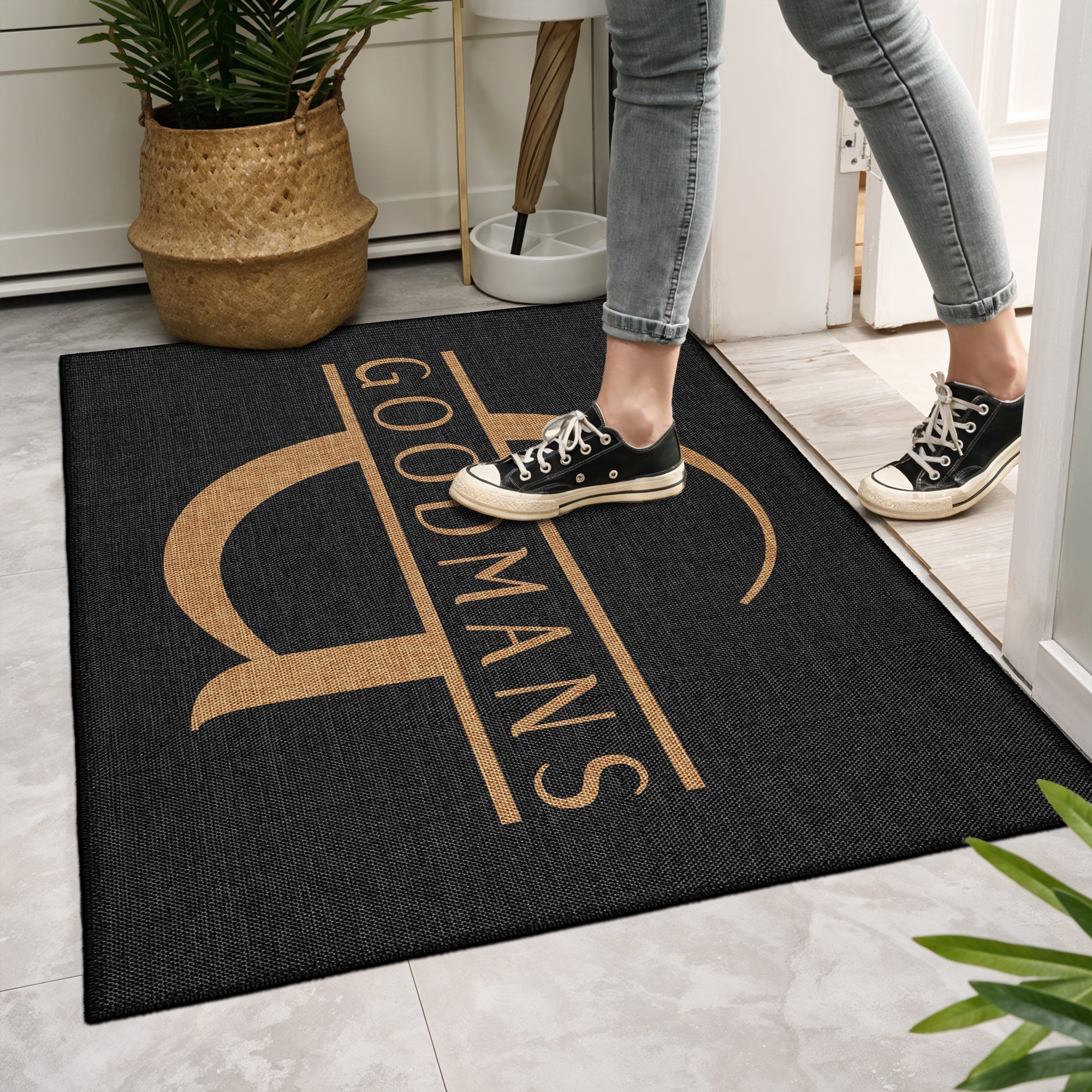 Personalized custom name door mat with vintage pattern, cotton non-slip base, and soft chenille surface. — view 5