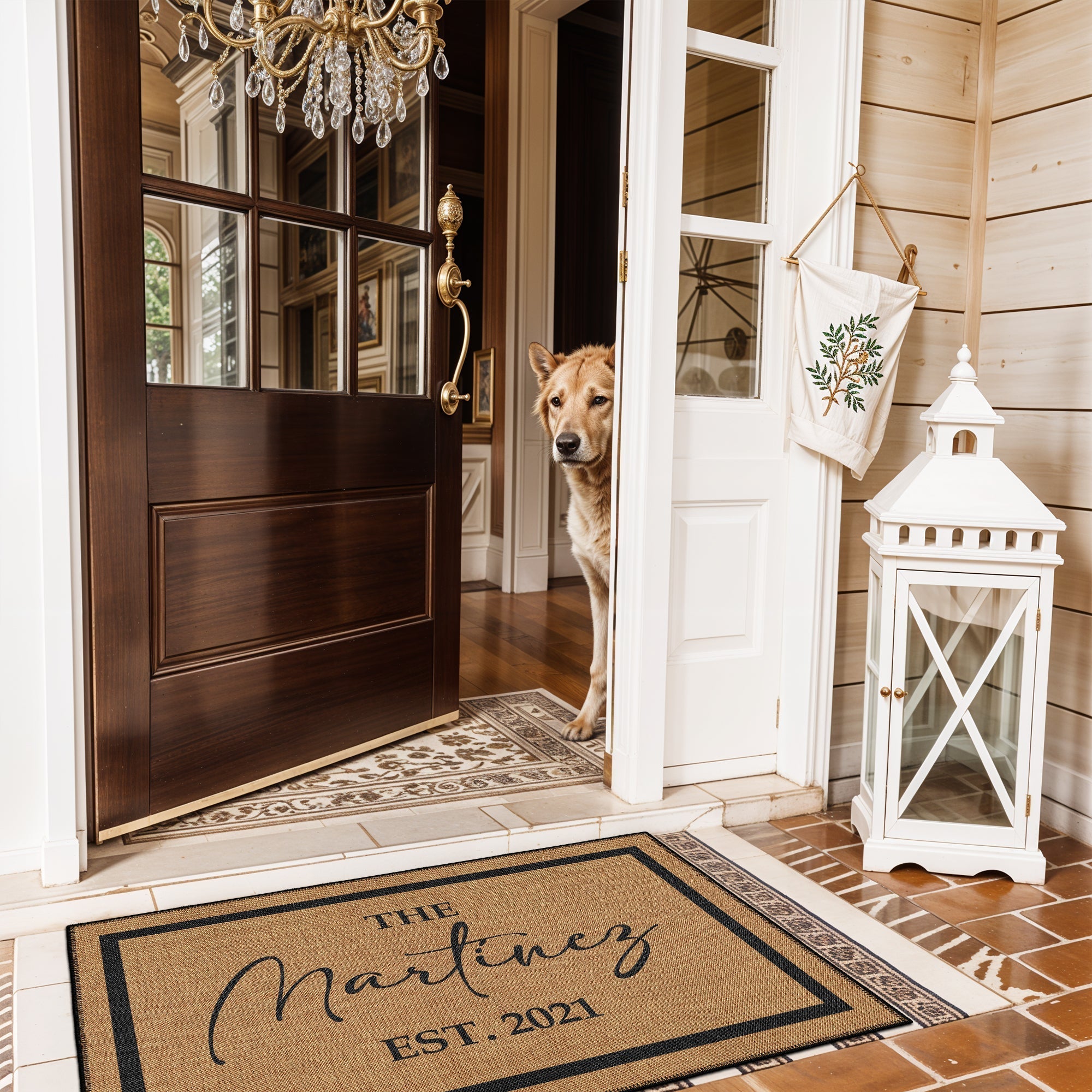 Customizable vintage style cotton doormat featuring a personalized family name and non-slip base — view 4
