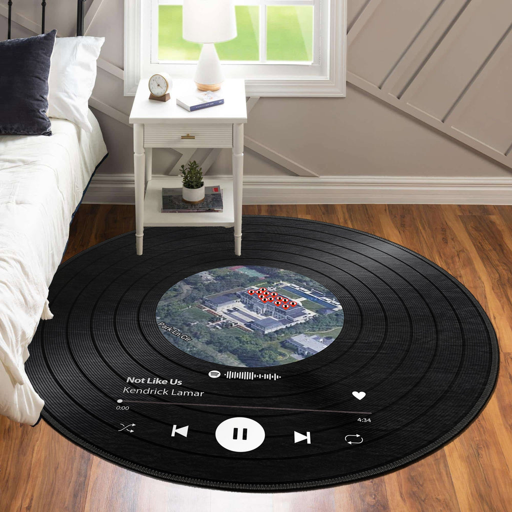 Custom Spotify plaque rug with personalized song title and album cover on chenille woven base — view 3