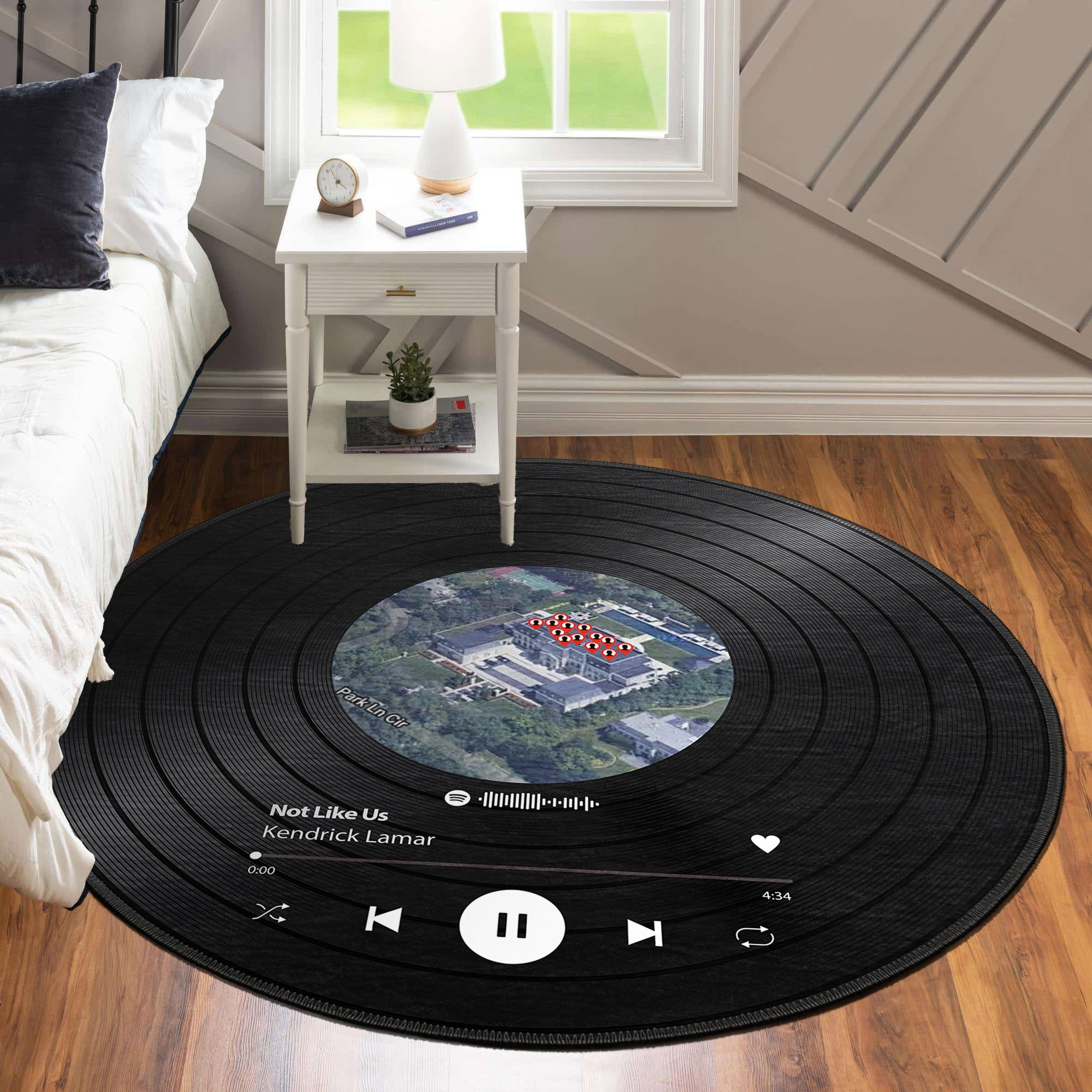 Custom Spotify plaque rug with personalized song title and album cover on chenille woven base — view 3
