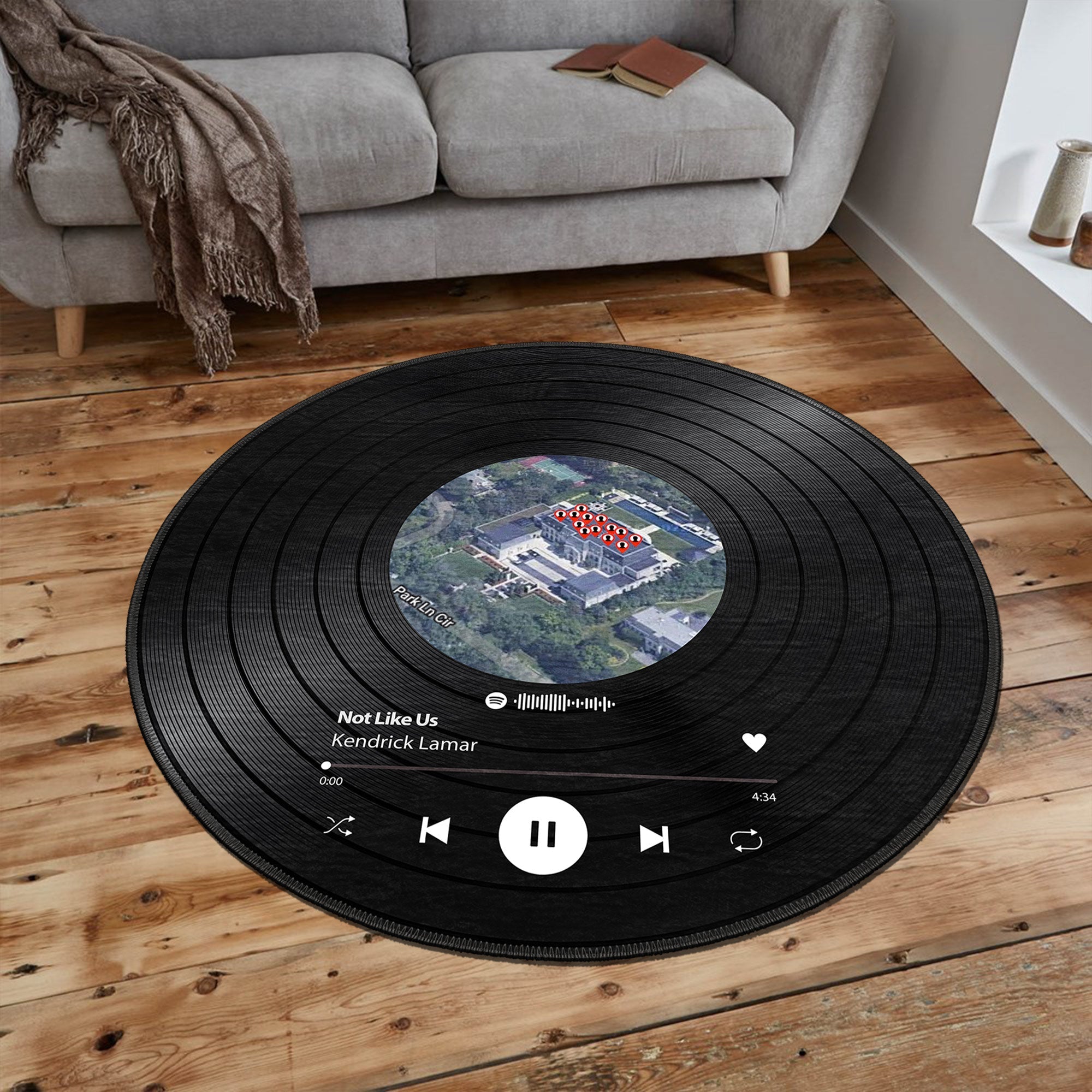 Custom Spotify plaque rug with personalized song title and album cover on chenille woven base — view 4