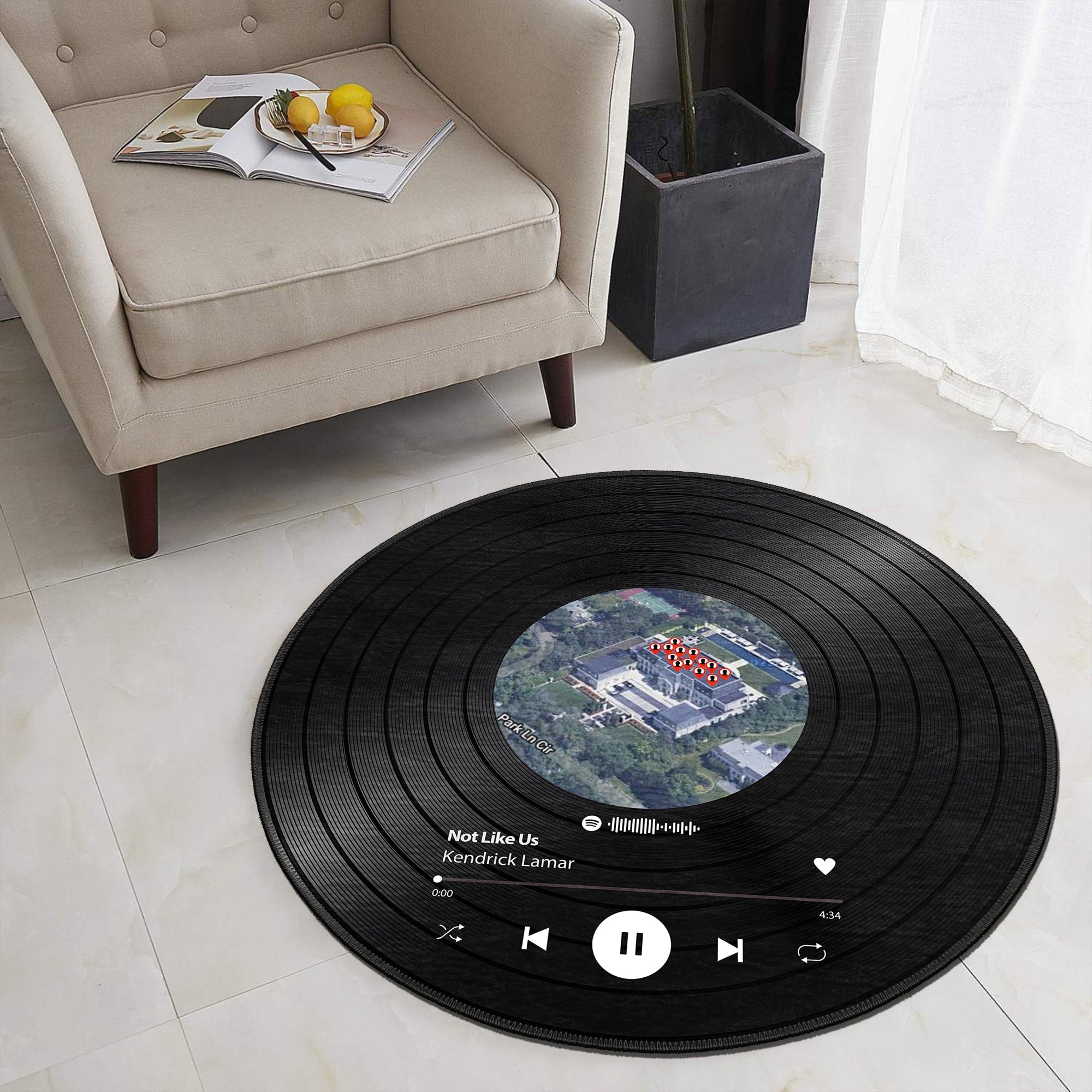 Custom Spotify plaque rug with personalized song title and album cover on chenille woven base — view 5